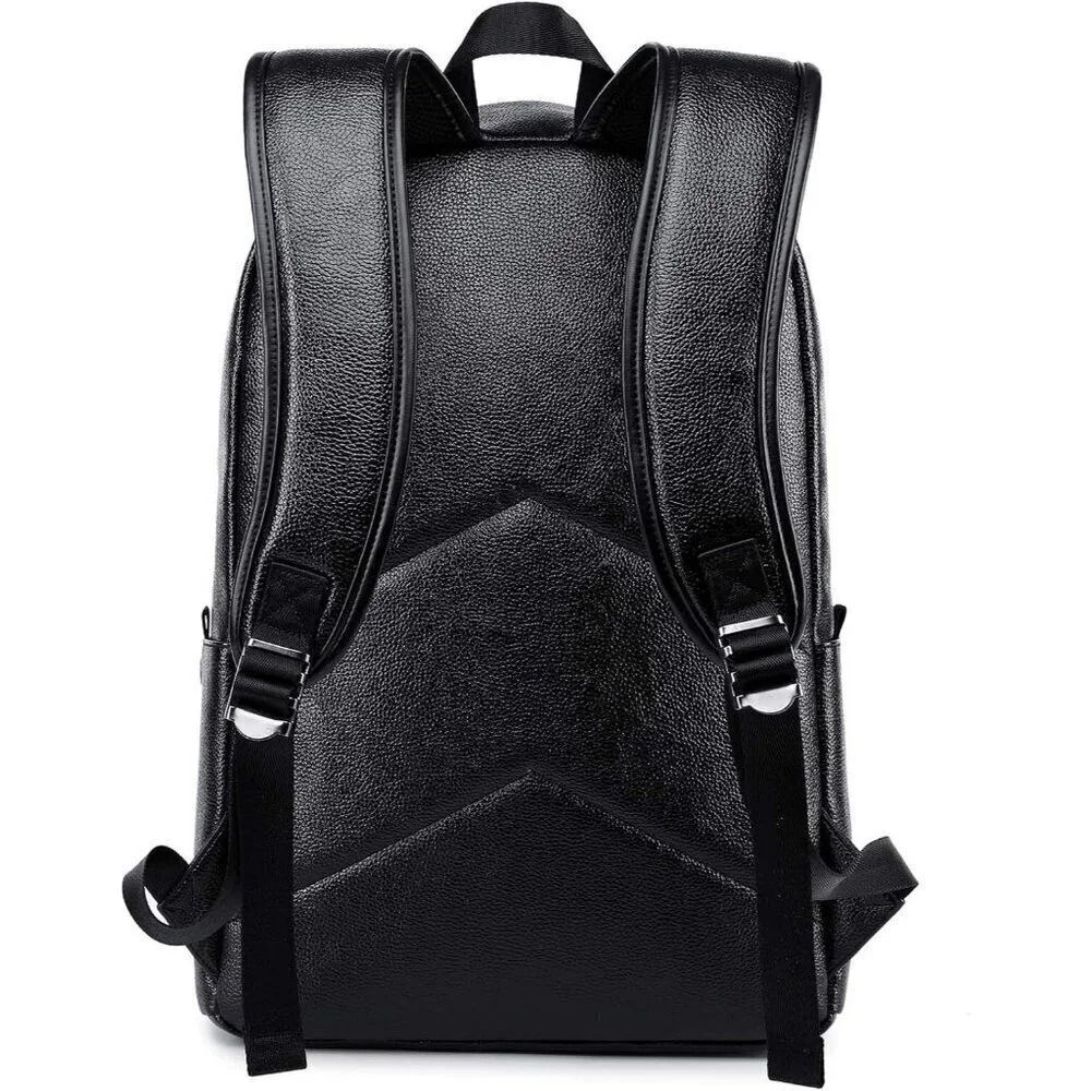 ✨Men Black Leather Laptop Backpack School College Bookbag Casual Travel Daypack